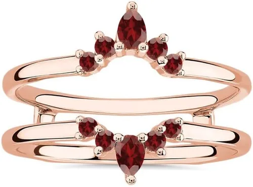 Vista 9 de Anillo de compromiso con forma de corona de granate rojo para mujer, anillo de compromiso con acabado de oro de 14 quilates