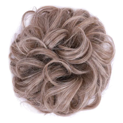Vista 8 de Moño desordenado, moño sintético ondulado para coleta, extensiones de cabello rizado (rubio claro)