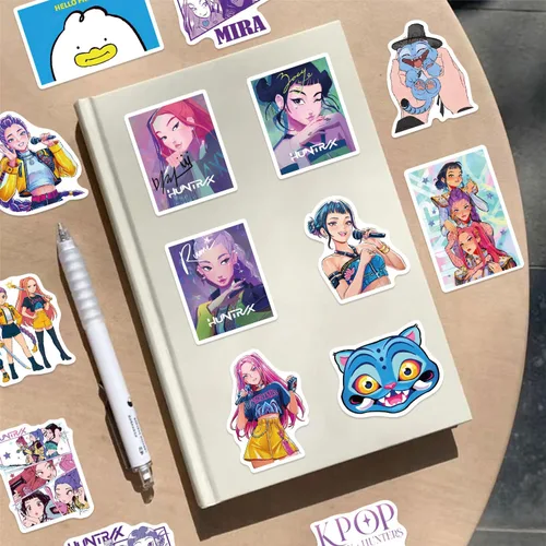 Vista 5 de Calcomanía de película, 60 piezas de calcomanías de demonios de película para niños, calcomanías de ídolos coreanos estilo anime para botellas