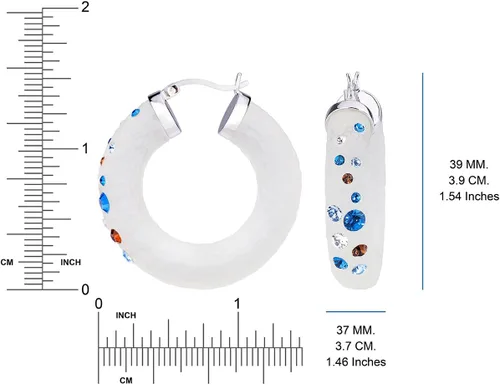 Vista 4 de Handcrafted White Lucite 42mm Click parte superior arete de aro con cristales de Confeti