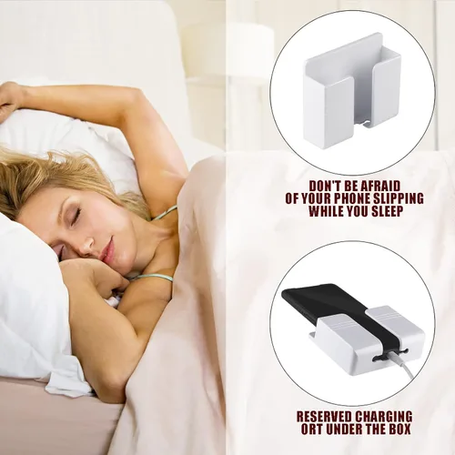 Vista 5 de CEI&BPY 2 piezas de soporte para teléfono montado en pared, soporte para teléfono con autoadhesivo. Soporte para teléfono para carga de RV. Negro