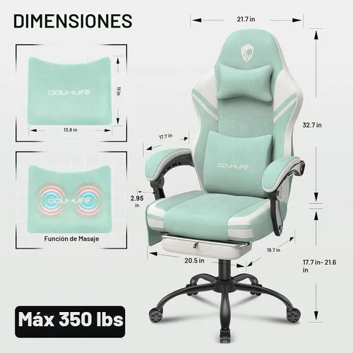 Vista 2 de Douxlife Silla de juegos de tela Tech, silla de computadora de oficina de Verde
