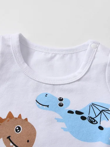 Vista 86 de Conjunto de 3 piezas de ropa de bebé recién nacido con estampado de manga larga + pantalones + sombrero