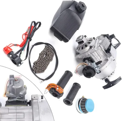 Vista 3 de Kit de motor de motor de 49 CC de 2 tiempos con tanque de combustible, cilindro único para minicicleta, motocross, ATV, scooter, color plateado
