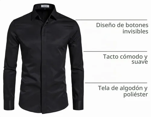 Vista 4 de Camisas de vestir de manga larga para hombre Negro