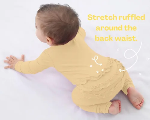 Vista 3 de GUISBY Mameluco de bambú de manga larga para bebé, sin pies, cremallera de 2 vías con volantes, para dormir de 0 a 24 meses