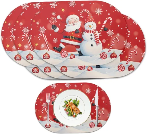 Vista 126 de Juego de 2 manteles individuales con luces de Navidad, resistentes al calor, antideslizantes, impermeables, a prueba de aceite, lavables, lavables