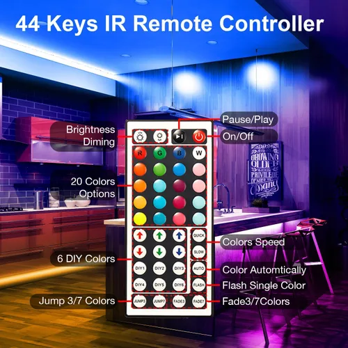 Vista 5 de DAYBETTER Tira de luces LED de 50 pies, sincronización de música, tiras de luz LED RGB con control remoto y aplicación, luces LED que cambian