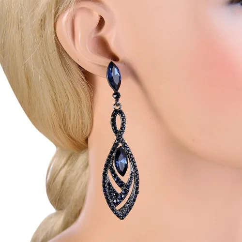 Vista 2 de EVER FAITH Women's Crystal Double Marquise Shape Dangle Earrings Blue Sapphire-Color Black-Tone