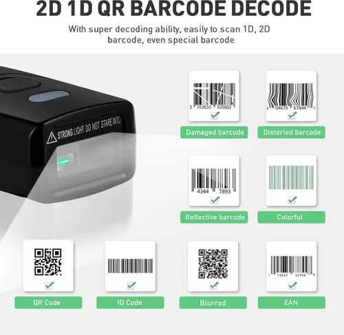 Vista 5 de Escáner de código de barras inalámbrico, escáneres de código de barras Bluetooth 1D 2D con cable USB y Bluetooth 4.2 y 2.4G inalámbrico 3 en 1