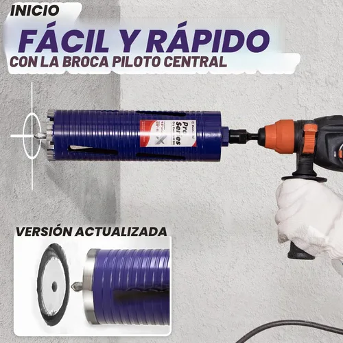 Vista 3 de Broca de núcleo seco Pro de 2" con broca piloto y 3 adaptadores (SDS Plus/SDS Max/1/2 Hex), brocas de núcleo de hoja soldada mejoradas para hormigón