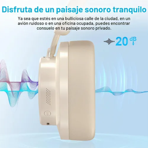 Vista 3 de Auriculares con Cancelación de Ruido Inalámbricos Bluetooth, Auriculares Bluetooth Sobre la Oreja con Micrófono, Auriculares Inalámbricos