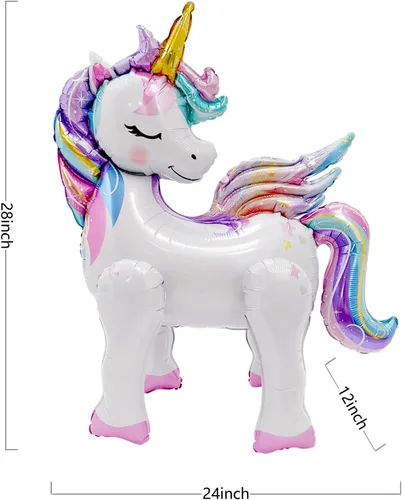 Vista 2 de Globos de unicornio autoestables para decoraciones de cumpleaños de niñas, suministros de fiesta de unicornio arcoíris - 28 pulgadas, paquete de 2