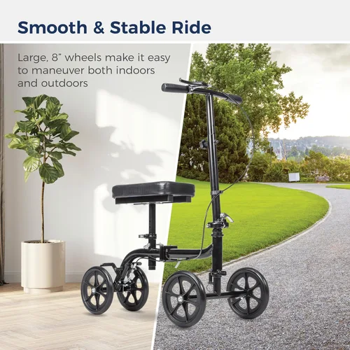 Vista 5 de Drive Medical Patinete de rodilla plegable orientable y patín de pierna, negro Steerable Design Folds Flat for Easy Storage and Transport While