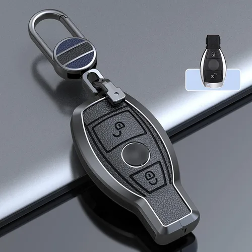Vista 2 de SANRILY Funda para llavero de piel de metal con 2 botones, color negro, para Mercedes Benz Clase G W463 GLK A, B, S, M, AMG, con llavero