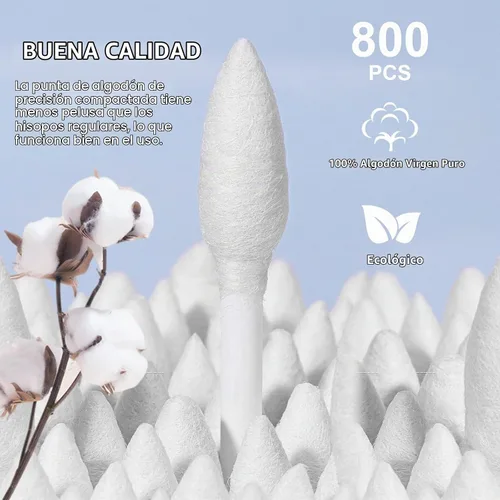 Vista 5 de Puntas de doble precisión, 800 hisopos de algodón con barra de papel, puntas de forma de doble punta para maquillaje, 4 paquetes, 200 piezas, 1