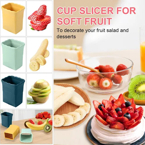 Vista 2 de 3 piezas Dokpod Cup Slicer de acero inoxidable fresa rebanadora de plátano cortadores de frutas multifuncionales suaves y verduras rebanadas