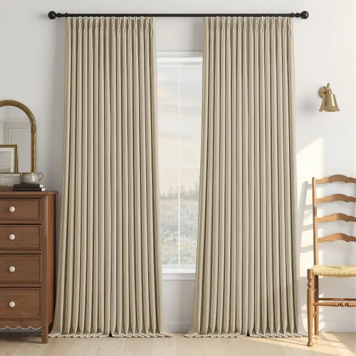 Vista 86 de Cortinas opacas de lino plisado natural de 96 pulgadas de largo