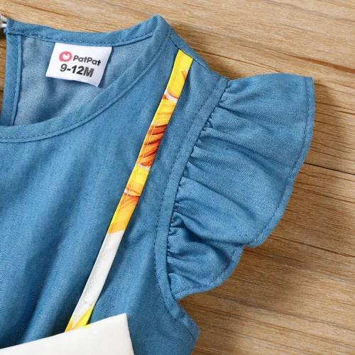 Vista 3 de PATPAT Vestidos de verano sin mangas para niña pequeña, ropa de verano para bebé, mezclilla con lazo, falda floral, vestido de verano de 3 a 24 meses