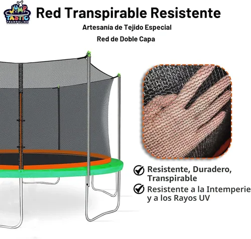 Vista 5 de Jump Tastic - Red de repuesto para trampolín con 6 tapas de poste, red de seguridad redonda de 12-15 pies, resistente a los rayos UV, resistente a