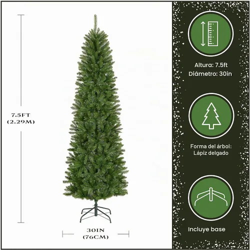Vista 4 de Árbol a lápiz de madera de abeto con base de 7.5 (KW7-500-75), de National Tree 1,075 puntas, incluye soporte, artificial, verde