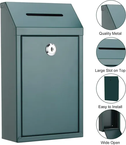 Vista 3 de Caja de donación de metal con ranura para cerradura, 10.2 x 5.7 x 3 pulgadas, caja de colección segura, caja de sugerencias para colección