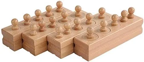Vista 2 de Adena Montessori Bloque de cilindros pequeños de madera, enchufe de cilindro con perillas, herramientas educativas sensoriales para preescolar