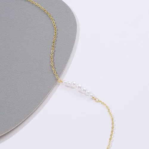 Vista 4 de Feskive Delicado collar con colgante de perlas para mujer, chapado en oro de 14 quilates, elegante collar de perlas de agua dulce, collar de perlas