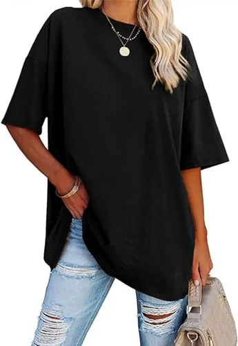 Vista 36 de Aoang Camisetas gráficas de gran tamaño para mujer, cuello redondo, manga corta, blusa