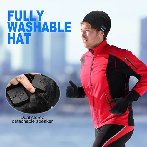 Vista 4 de 4 piezas de gorro Bluetooth para hombre, con luz LED inalámbrica de música, con guantes para hombres y mujeres, regalos deportivos