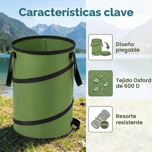 Vista 4 de Papelera para acampar, papelera emergente/papelera de reciclaje, cubo de basura reutilizable para exteriores, para jardín, patio, bolsa de basura