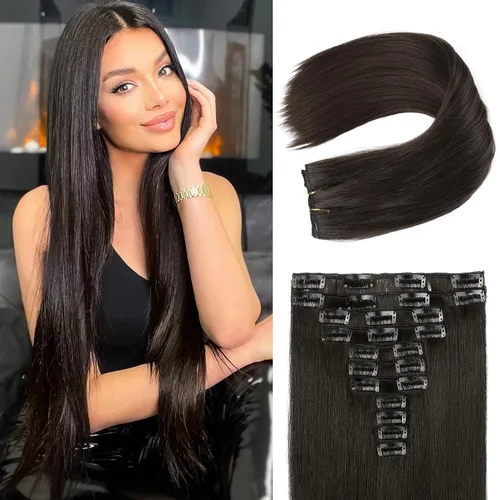 Vista 20 de REECHO Extensiones de cabello, 11 piezas de extensiones de cabello con clip de 24 pulgadas de largo, lacio, HE005, extensiones sintéticas naturales