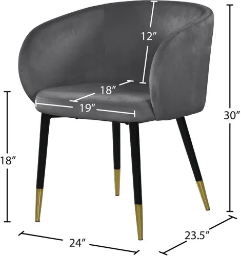 Vista 3 de Meridian Furniture Louise Collection Modern Silla de comedor tapizada de terciopelo contemporáneo con punta dorada, patas de metal negro, 24