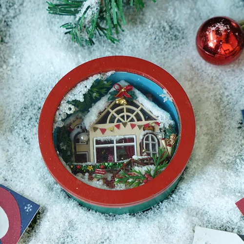 Vista 5 de Kit de casa de muñecas en miniatura, kit de fabricación de casa de muñecas para construir cabaña de Navidad de madera