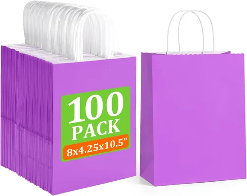 Vista 10 de BagDream Bolsas de regalo negras de 8 x 4.25 x 10.5 pulgadas, 100 bolsas de papel kraft con asas a granel para bodas, recuerdos de fiesta