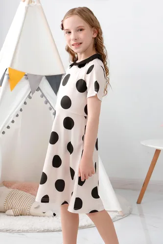 Vista 3 de GORLYA Girls Casual Vintage Peter Pan Collar Dress 4-14Y beige de puntos