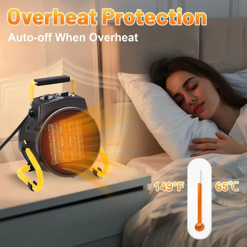 Vista 6 de Calentadores al aire libre para patio, calentador eléctrico de garaje de 1500 W con protección contra sobrecalentamiento, calentamiento rápido en 3