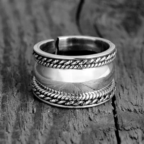 Vista 5 de Boho-Magic Anillos bohemios de plata de ley 925 para mujer, anillo de pulgar de banda ancha, ajustable, Metal