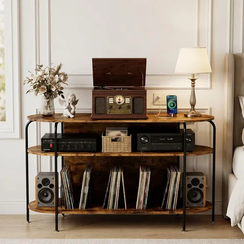 Vista 9 de Faesun - Soporte para tocadiscos con almacenamiento de vinilo, armario grande de almacenamiento de discos de madera con capacidad para más de 200