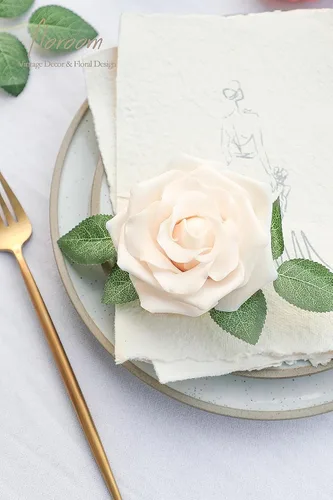 Vista 5 de Floroom Flores artificiales, 16 rosas falsas de avalancha de espuma de aspecto real de 3.5 pulgadas con tallos para ramos de boda, centros de mesa