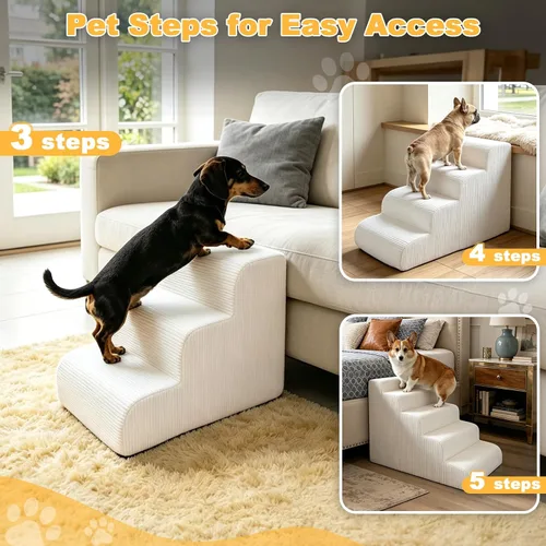 Vista 4 de Escaleras para perros pequeños, rampa de 3 escalones para sofá cama Beige