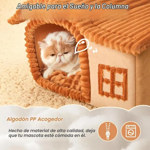 Vista 3 de Jiupety Casas de Gatos con Forma de Oso para Gatos de Interior, Cueva de Cama para Gatos Linda con Chimenea, Suficiente Espacio Interior, Casa Suave
