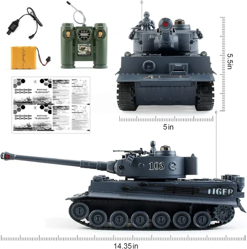 Vista 8 de BEAURE Tanques RC, 1:28 WW2 Tanque Alemán Tiger Juguetes para Niños, 9 Canales Vehículos de Control Remoto con Sonido y Luz, Juguetes Militares RC