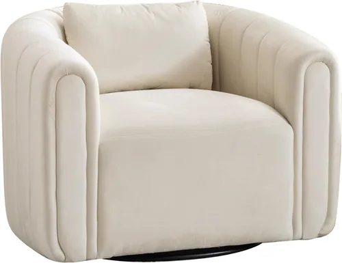 Vista 8 de ANJ Silla giratoria decorativa, silla de barril de terciopelo para sala de estar, cómodo sillón moderno, completamente montado (beige)