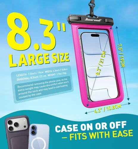 Vista 11 de Hiearcool Funda impermeable IPX8 para iPhone 17/16/15/14 Pro Max, bolsa seca para teléfono celular para artículos esenciales de playa y crucero