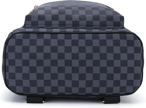 Vista 4 de FR Fashion Co. Mochila de cuero a cuadros para mujer, duradera, alta capacidad, Blanco