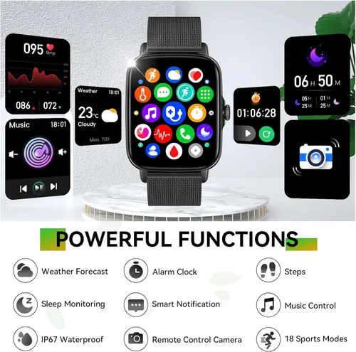 Vista 5 de Reloj inteligente para hombre (recepción de llamadas/marcación) 1.69 pulgadas HD Bluetooth Sports Fitness Tracker Watch con frecuencia cardíaca