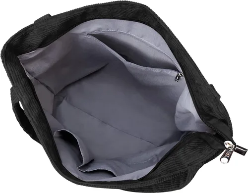 Vista 9 de KALIDI - Bolsa de pana para mujer, con cremallera, casual, de gran capacidad, con bolsillos