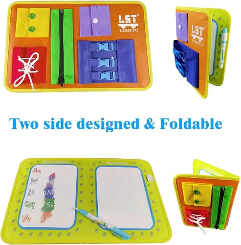 Vista 3 de Busy Board Dress Learning Toy & Busy Board Dress Learning Toy con tapete mágico para garabatear
