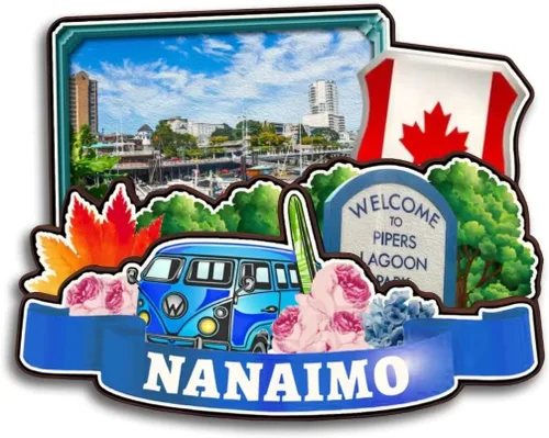Vista 28 de Langford Vancouver Island Canada - Imán para nevera de madera, colección 3D, hecho a mano, viajes, ciudad, recuerdos, refrigerador, decoración